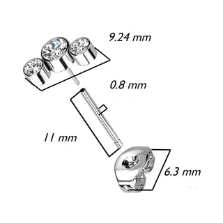 Titanium Stud Earring Titan Threadless Push In Earring Stud 3 Round Bezel Setting Cubic Zirconia Curve Top
