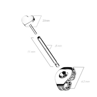 Titane Bouton d'Oreille Cœur Argent