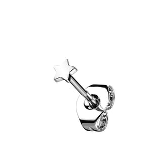 Titanium Stud Earring Star Flat Silver