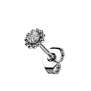 Titane Bouton d'Oreille Fleur Zircone Argent