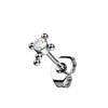 Titanium Stud Earring Cross Zirconia Opal Silver