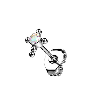 Titanium Stud Earring Cross Zirconia Opal Silver