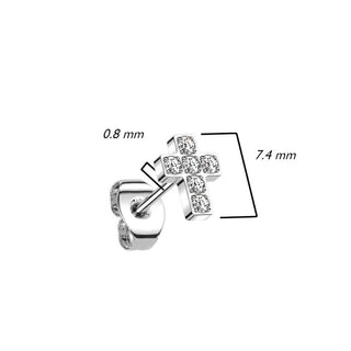 Titanium Stud Earring Cross Zirconia Gold Silver