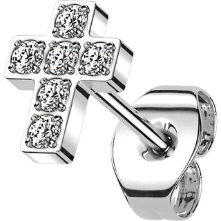 Titanium Stud Earring Cross Zirconia Gold Silver
