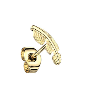 Titanium Stud Earring Feather Gold Silver