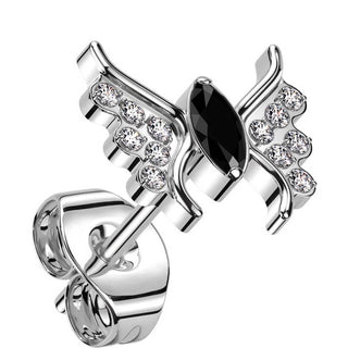 Titanium Earring butterfly zirconia Push-In