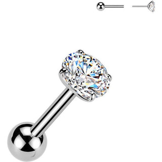 Titanium Barbell Zirconia rim setting Silver Push-In