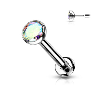 Titanium Labret Zirconia Round Silver Push-In