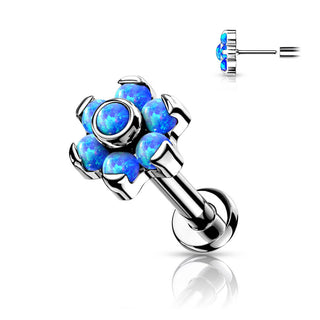 Titanium Labret Push-In Flower Opal Silver