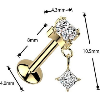 Titanium Labret zirconia diamond shape dangle Push-In