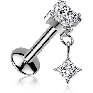 Titanium Labret zirconia diamond shape dangle Push-In