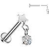 Titanium Labret flat star with round cubic zirconia dangle Push-In