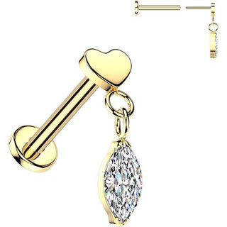 Titanium Labret flat heart marquise zirconia dangle Push-In