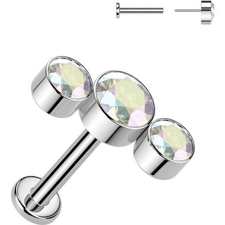 Titanium Labret 3 round bezel set zirconia curve Push-In