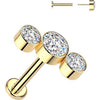 Titanium Labret 3 round bezel set zirconia curve Push-In