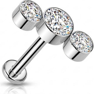 Titanium Labret 3 round bezel set zirconia curve Push-In