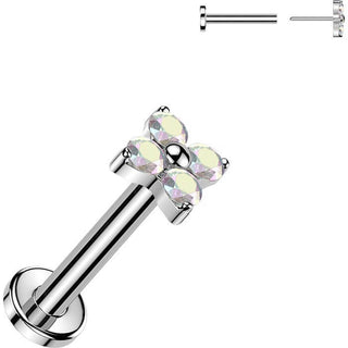 Titanium Labret 4 Zirconia Petal Flower Push-In
