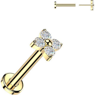 Titanium Labret 4 Zirconia Petal Flower Push-In