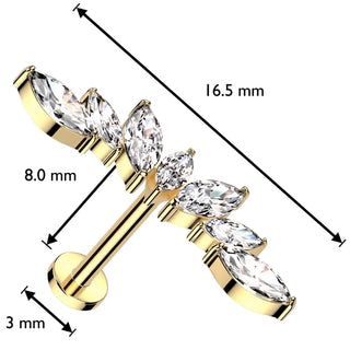 Titanium Labret Fan Marquise cut zirconia Push-In