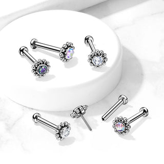 Titane Labret Fleur Zircone Argent Enfoncer