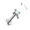 Titanium Labret Cross Zirconia Opal Silver Push-In