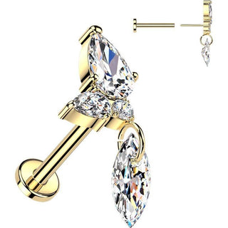 Titanium Labret zirconia cluster marquise zirconia dangle Push-In