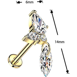 Titanium Labret zirconia cluster marquise zirconia dangle Push-In