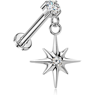 Titanium Labret prong set zirconia star dangle Push-In