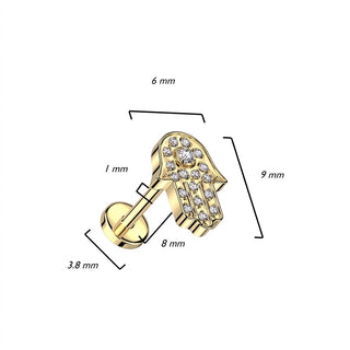 Titanium Labret Hamsa Zirconia Push-In