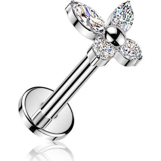 Titanium Labret Cubic Zirconia Butterfly Push-In