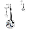 Titanium Belly Button Piercing star moon dangle zirconia Push-In