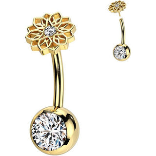 Titanium Belly Button Piercing flower zirconia Push-In