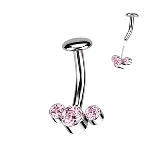 Titanium Belly Button Piercing 3 Zirconia Silver Push-In