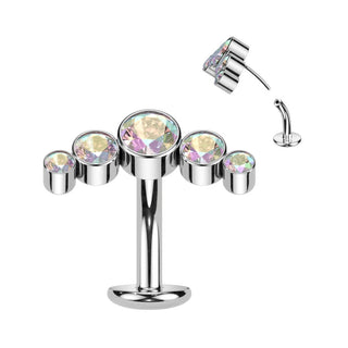 Titane Piercing Nombril 5 Zircones Argent Enfoncer