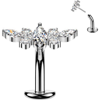 Titanium Belly Button Piercing marquise center zirconia wing Push-In
