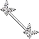 Piercing Barre De Ventre Double Papillon - Argent 925 Et Acier 316L, Pierre Cristal Zircon, Taille 14G/10mm - 9