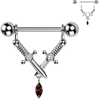 Nipple Piercing crossed daggers marquise cubic zirconia dangle