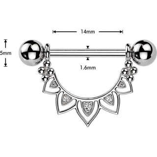 Nipple Piercing cubic zirconia filigree fan dangle
