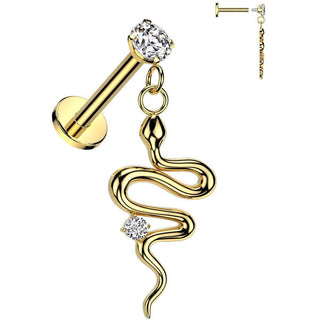 Labret snake dangle zirconia Internally Threaded