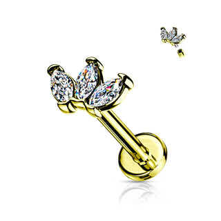 Labret Marquise Cut 3 Zirconia Internally Threaded