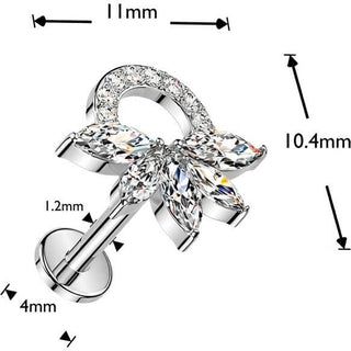 Labret 5 marquise cubic zirconia pave wreath Internally Threaded