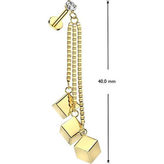Labret chaîne pendante boîte triple cube Filetage Interne