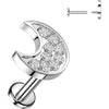 Labret pave cubic zirconia crescent moon Internally Threaded