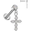 Labret cubic zirconia cross dangle bezel setting Internally Threaded