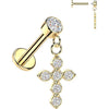 Labret cubic zirconia cross dangle bezel setting Internally Threaded