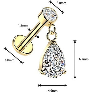 Labret pear cubic zirconia dangle bezel setting Internally Threaded