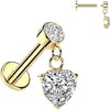 Labret heart cubic zirconia dangle bezel setting Internally Threaded