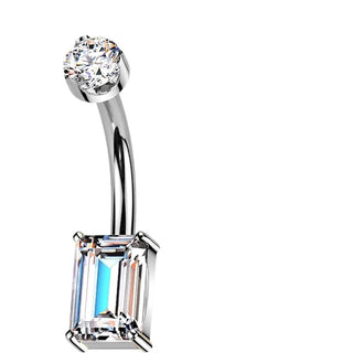 Titanium Belly Button Piercing rectangular emerald round moissanite Internally Threaded