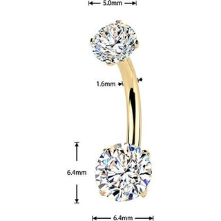 Titanium Belly Button Piercing double prong set moissanite Internally Threaded