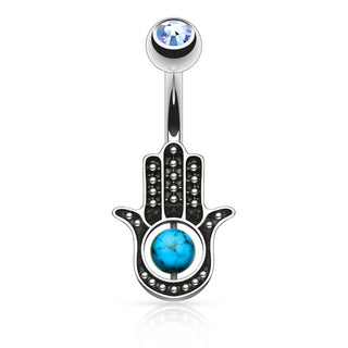 Piercing Nombril Hamsa Turquoise Zircone